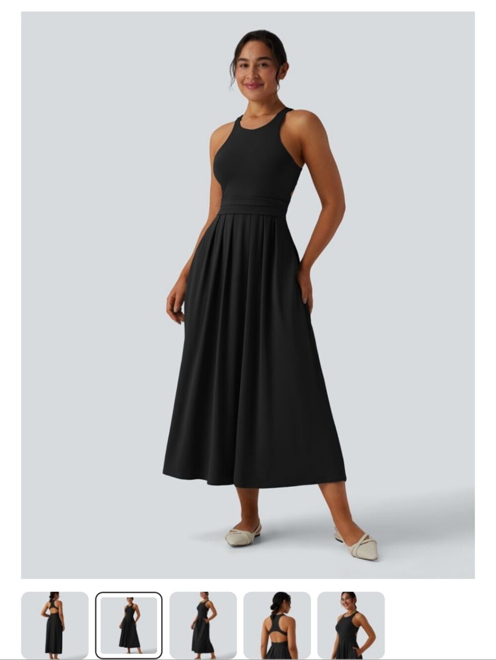 Round Neck Racerback Midi Casual Dress with Pockets